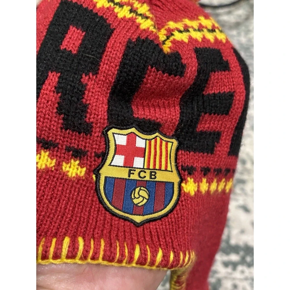 FCB Barcelona EUC Beanie Pom and Tassels Soccer Football Club